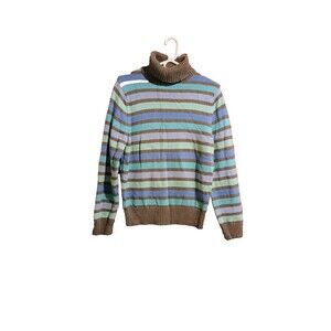 Croft & Barrow Sweater Women Large Blues Striped Turtleneck Cotton Ladies